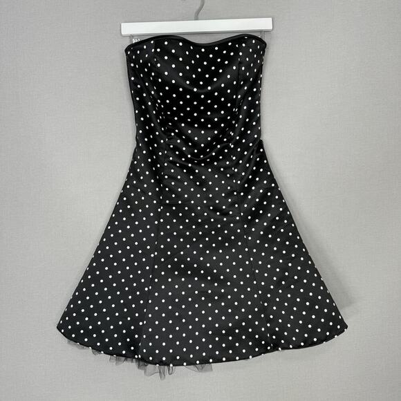 Jessica McClintock Dresses & Skirts - Vintage Jessica McClintock Dress Womens 6 Black Polka Dot Strapless Retro Pinup